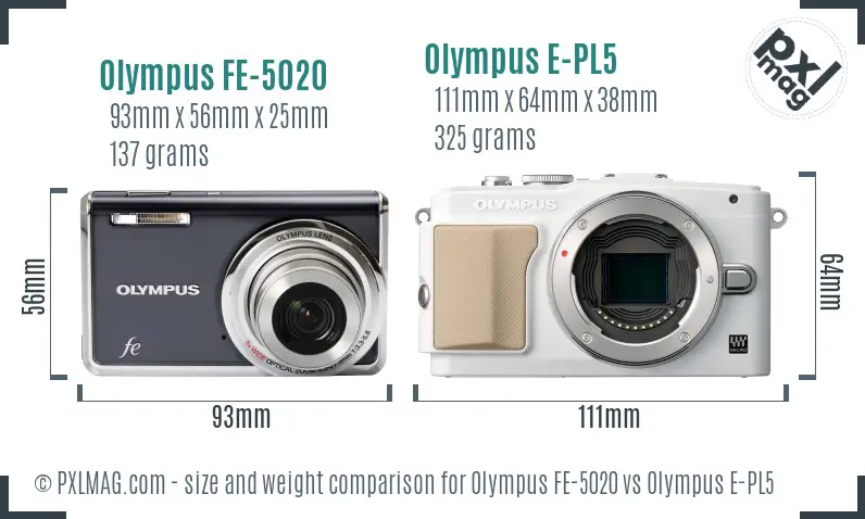 Olympus FE-5020 vs Olympus E-PL5 size comparison