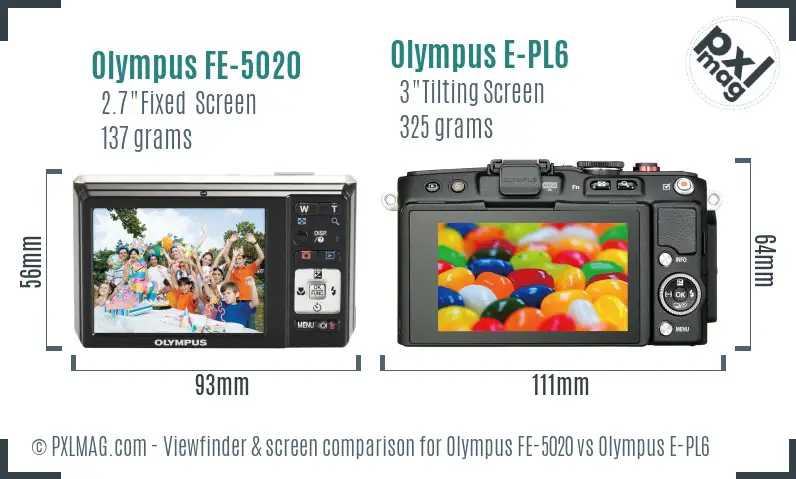 Olympus FE-5020 vs Olympus E-PL6 Screen and Viewfinder comparison