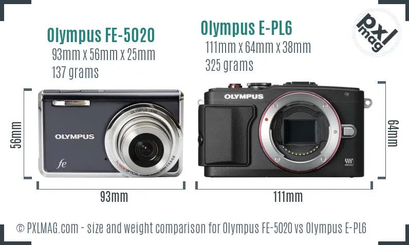 Olympus FE-5020 vs Olympus E-PL6 size comparison