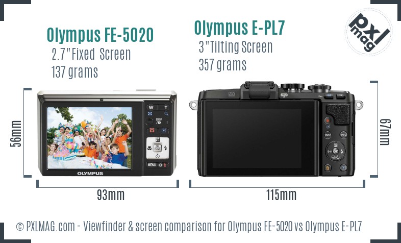 Olympus FE-5020 vs Olympus E-PL7 Screen and Viewfinder comparison