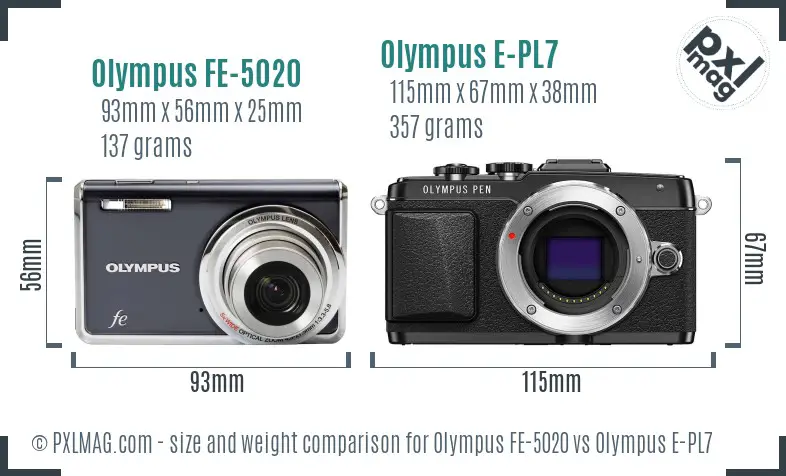 Olympus FE-5020 vs Olympus E-PL7 size comparison