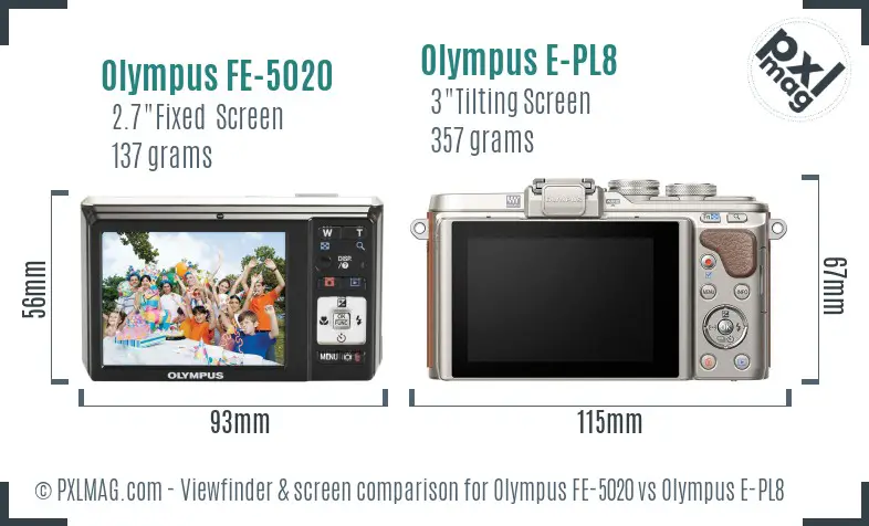 Olympus FE-5020 vs Olympus E-PL8 Screen and Viewfinder comparison
