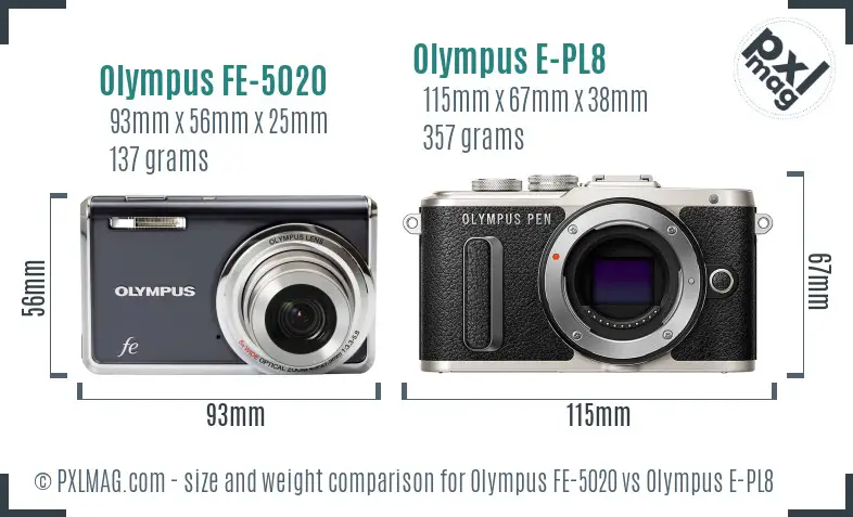 Olympus FE-5020 vs Olympus E-PL8 size comparison