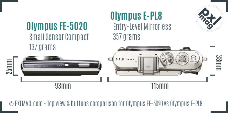 Olympus FE-5020 vs Olympus E-PL8 top view buttons comparison