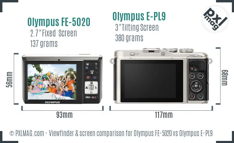 Olympus FE-5020 vs Olympus E-PL9 Screen and Viewfinder comparison