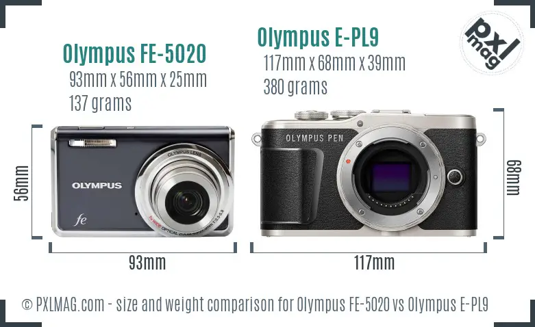Olympus FE-5020 vs Olympus E-PL9 size comparison