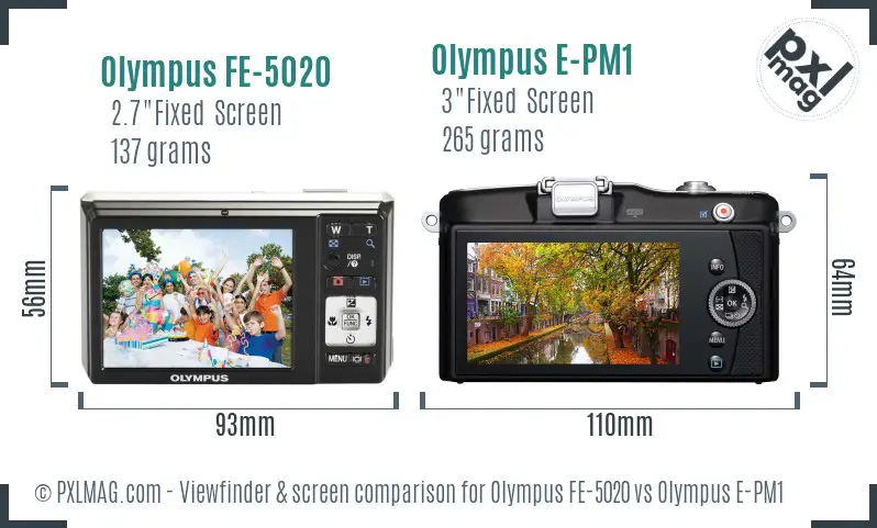 Olympus FE-5020 vs Olympus E-PM1 Screen and Viewfinder comparison