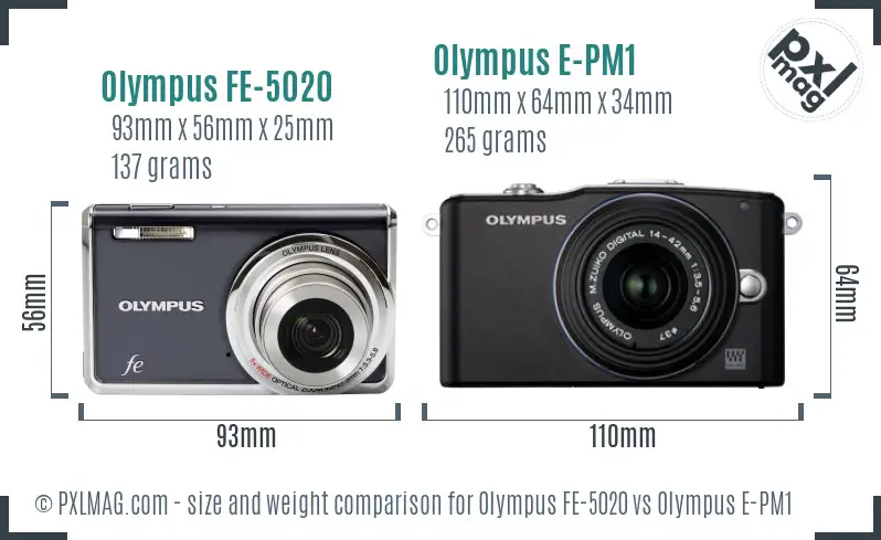 Olympus FE-5020 vs Olympus E-PM1 size comparison