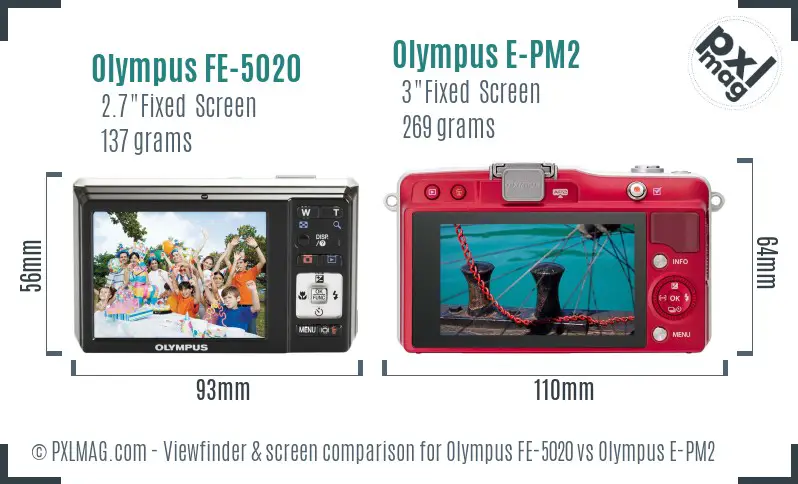 Olympus FE-5020 vs Olympus E-PM2 Screen and Viewfinder comparison