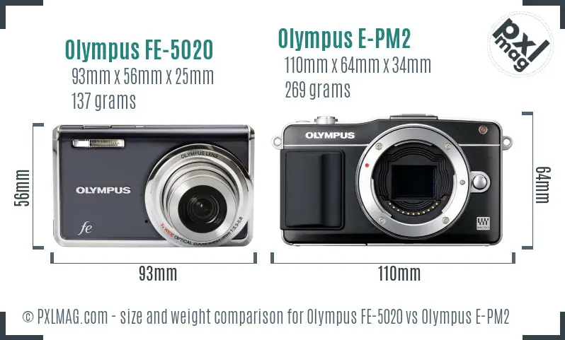Olympus FE-5020 vs Olympus E-PM2 size comparison