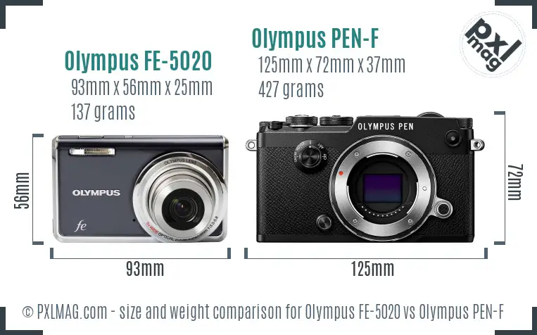 Olympus FE-5020 vs Olympus PEN-F size comparison