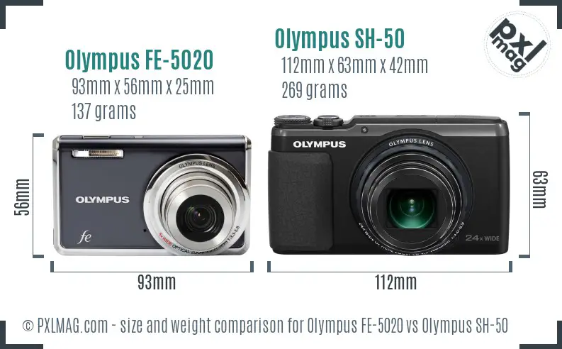 Olympus FE-5020 vs Olympus SH-50 size comparison