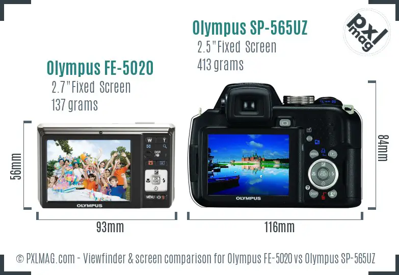 Olympus FE-5020 vs Olympus SP-565UZ Screen and Viewfinder comparison