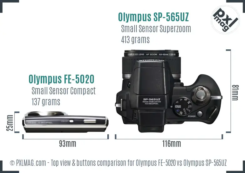 Olympus FE-5020 vs Olympus SP-565UZ top view buttons comparison