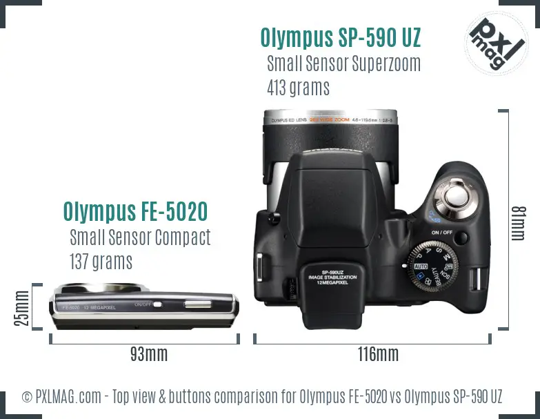 Olympus FE-5020 vs Olympus SP-590 UZ top view buttons comparison