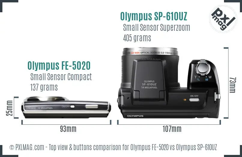 Olympus FE-5020 vs Olympus SP-610UZ top view buttons comparison