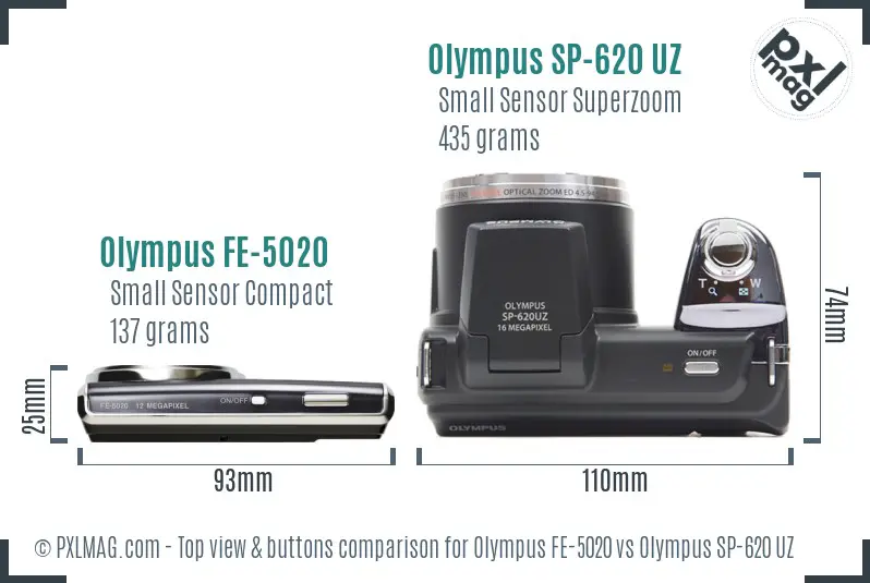 Olympus FE-5020 vs Olympus SP-620 UZ top view buttons comparison