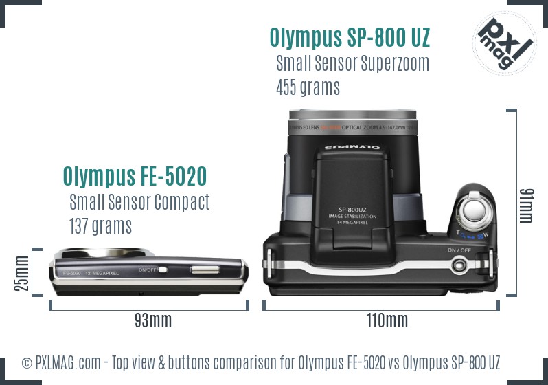 Olympus FE-5020 vs Olympus SP-800 UZ top view buttons comparison