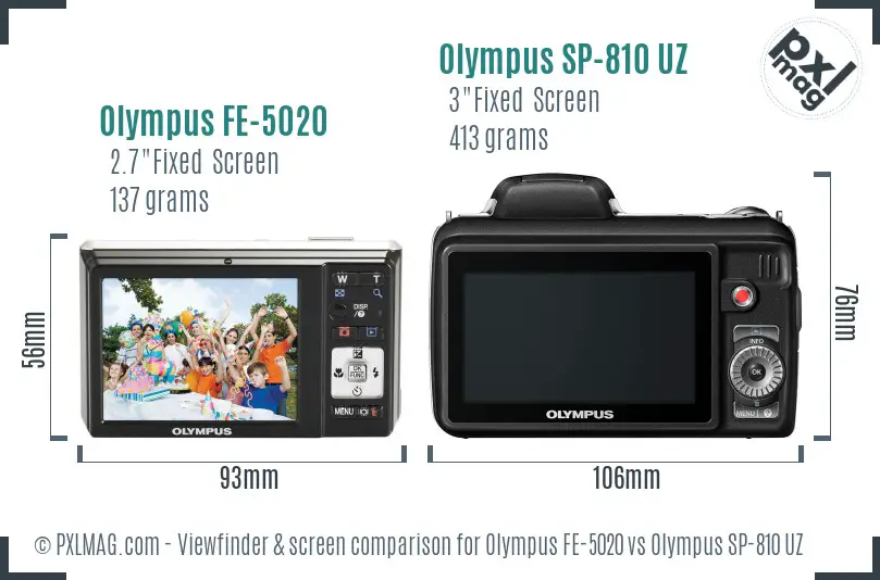 Olympus FE-5020 vs Olympus SP-810 UZ Screen and Viewfinder comparison
