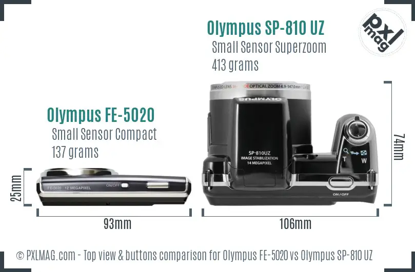 Olympus FE-5020 vs Olympus SP-810 UZ top view buttons comparison