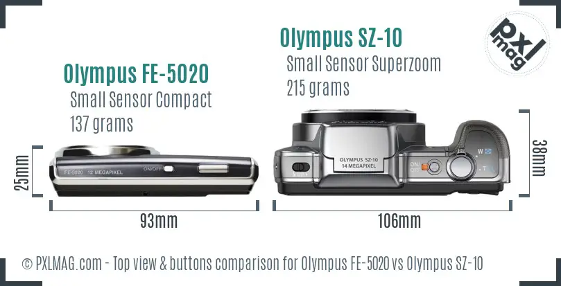 Olympus FE-5020 vs Olympus SZ-10 top view buttons comparison