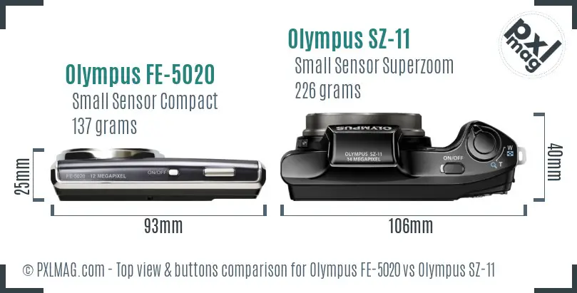 Olympus FE-5020 vs Olympus SZ-11 top view buttons comparison