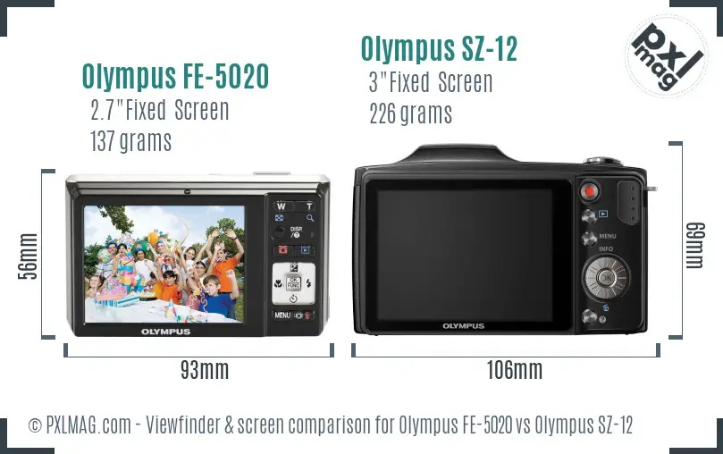 Olympus FE-5020 vs Olympus SZ-12 Screen and Viewfinder comparison