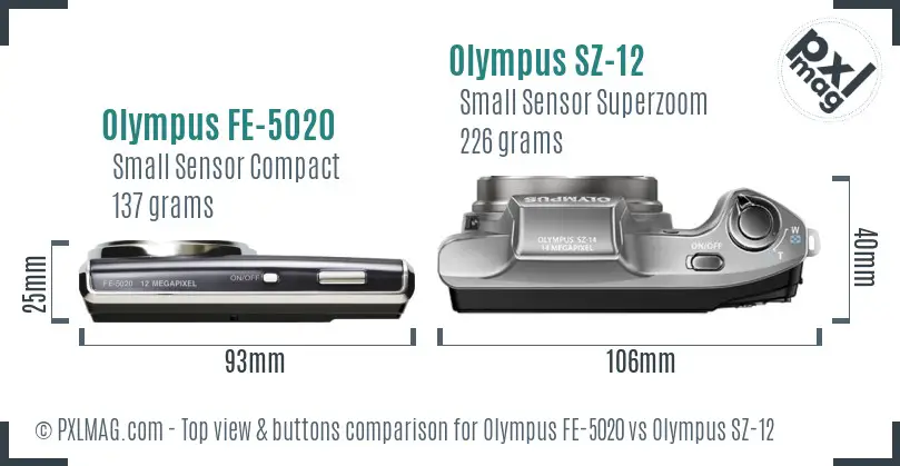 Olympus FE-5020 vs Olympus SZ-12 top view buttons comparison