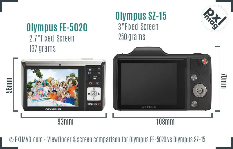 Olympus FE-5020 vs Olympus SZ-15 Screen and Viewfinder comparison