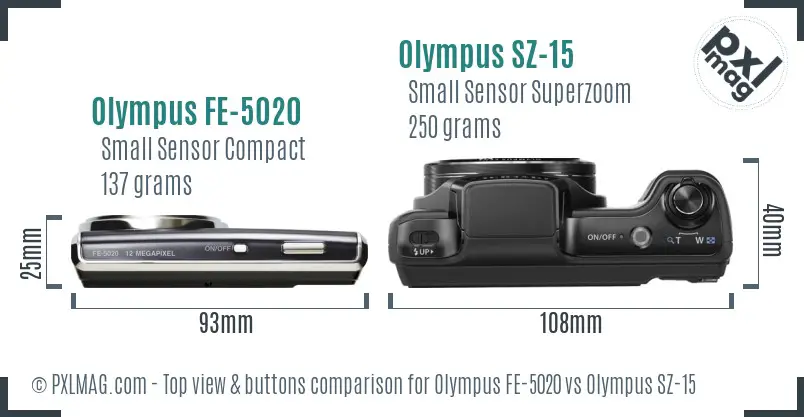 Olympus FE-5020 vs Olympus SZ-15 top view buttons comparison