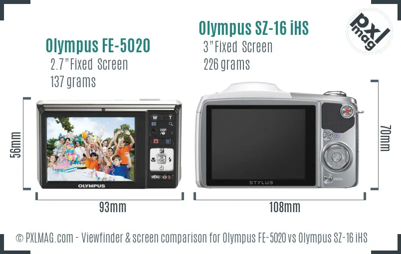 Olympus FE-5020 vs Olympus SZ-16 iHS Screen and Viewfinder comparison