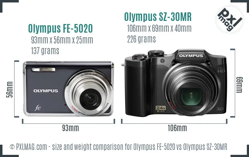 Olympus FE-5020 vs Olympus SZ-30MR size comparison