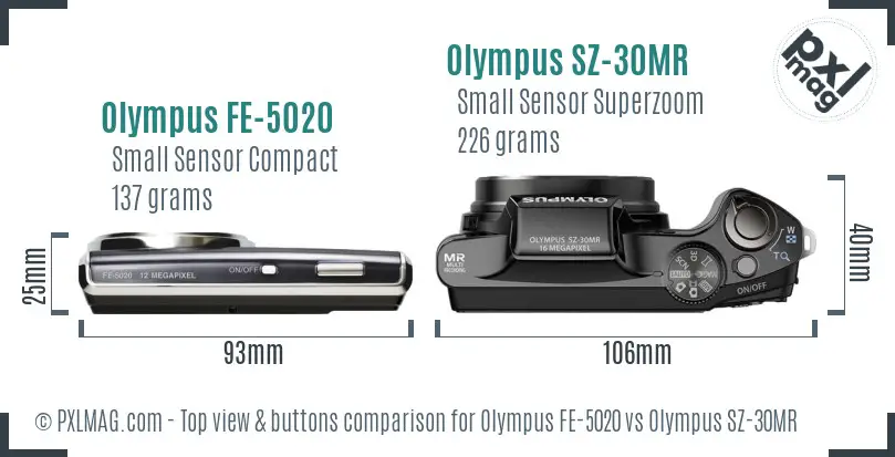 Olympus FE-5020 vs Olympus SZ-30MR top view buttons comparison