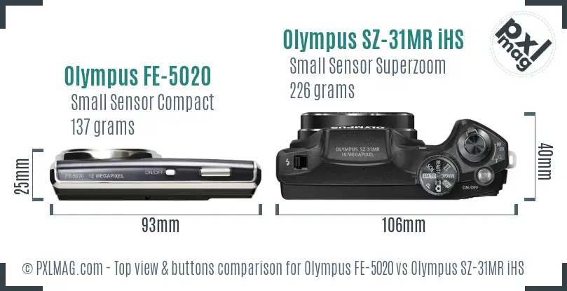 Olympus FE-5020 vs Olympus SZ-31MR iHS top view buttons comparison