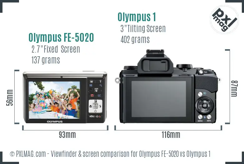 Olympus FE-5020 vs Olympus 1 Screen and Viewfinder comparison