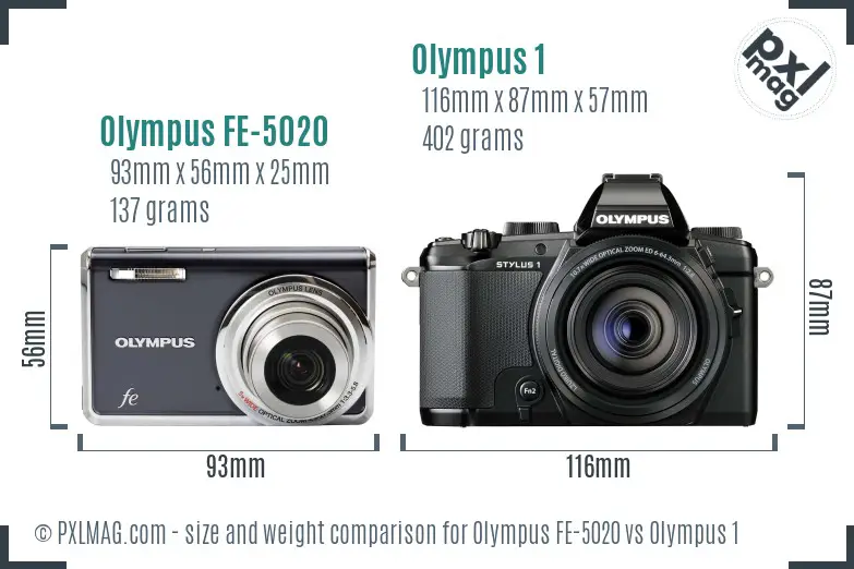 Olympus FE-5020 vs Olympus 1 size comparison