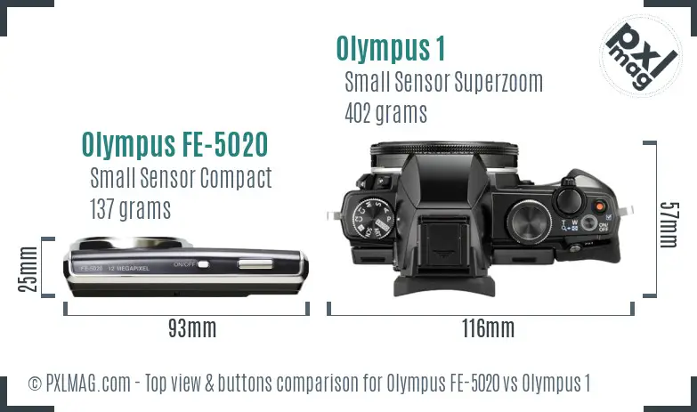 Olympus FE-5020 vs Olympus 1 top view buttons comparison