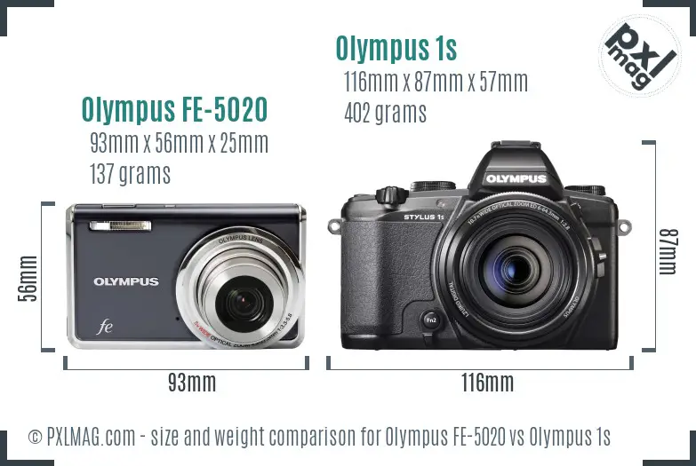 Olympus FE-5020 vs Olympus 1s size comparison