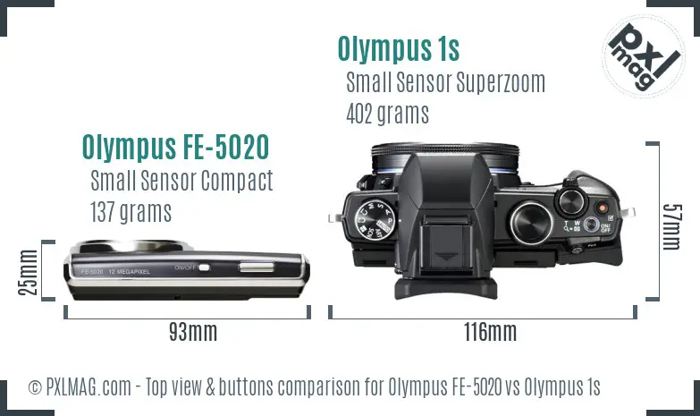 Olympus FE-5020 vs Olympus 1s top view buttons comparison