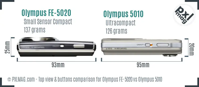 Olympus FE-5020 vs Olympus 5010 top view buttons comparison