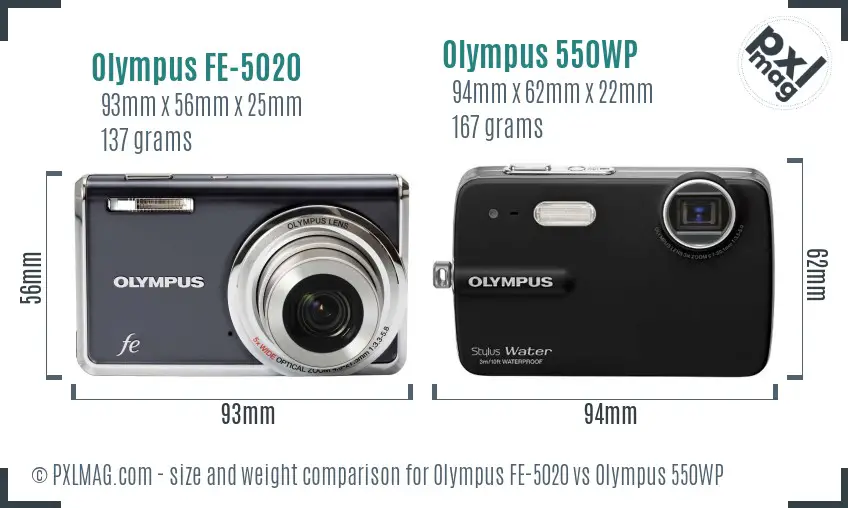 Olympus FE-5020 vs Olympus 550WP size comparison