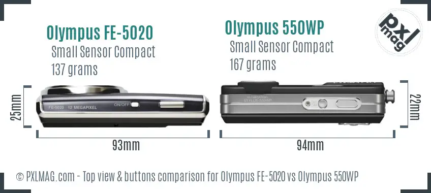 Olympus FE-5020 vs Olympus 550WP top view buttons comparison
