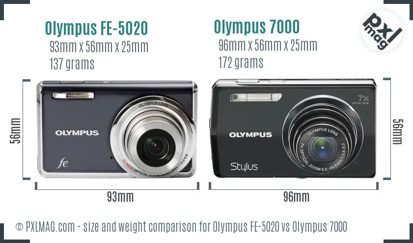 Olympus FE-5020 vs Olympus 7000 size comparison