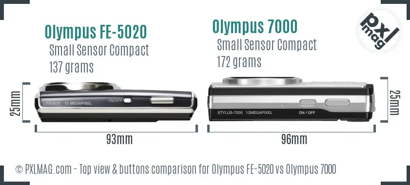 Olympus FE-5020 vs Olympus 7000 top view buttons comparison