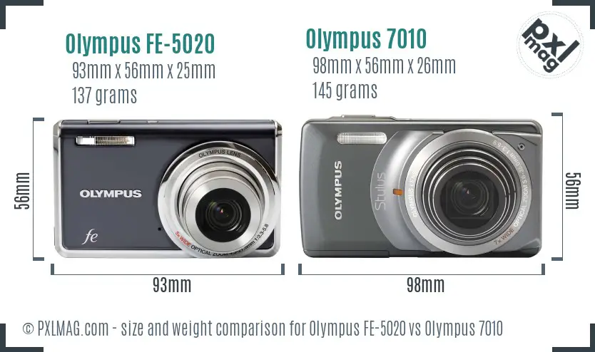 Olympus FE-5020 vs Olympus 7010 size comparison