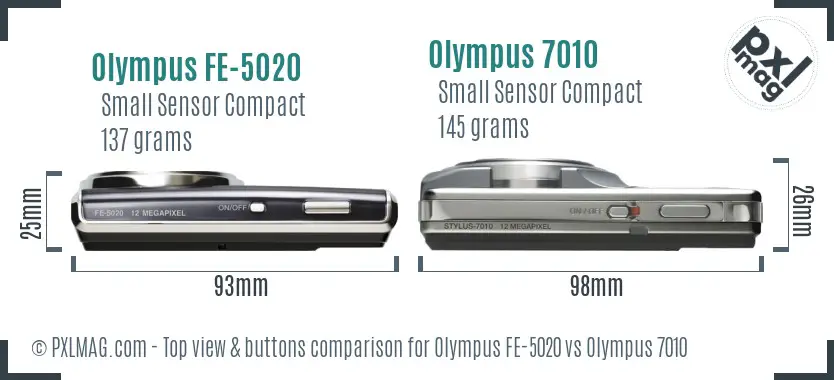 Olympus FE-5020 vs Olympus 7010 top view buttons comparison