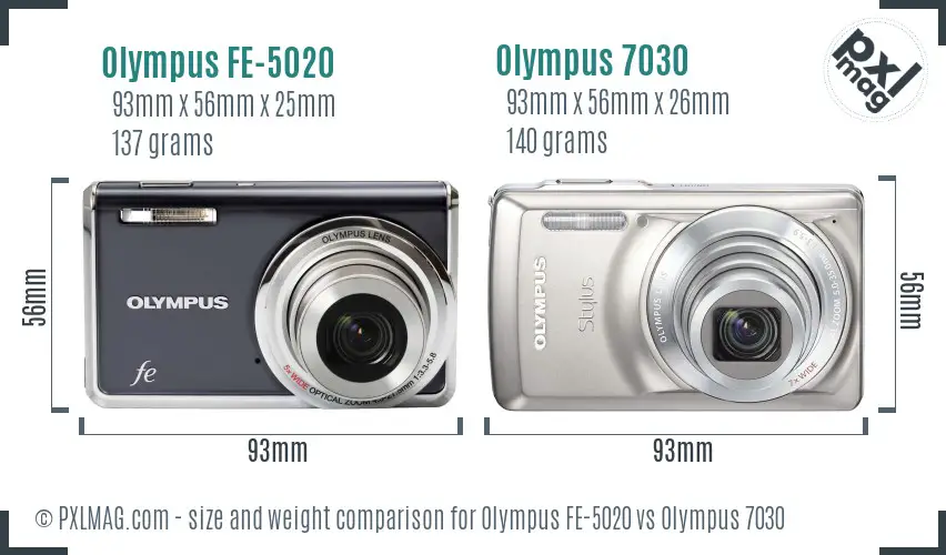 Olympus FE-5020 vs Olympus 7030 size comparison