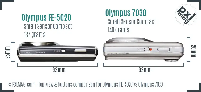 Olympus FE-5020 vs Olympus 7030 top view buttons comparison