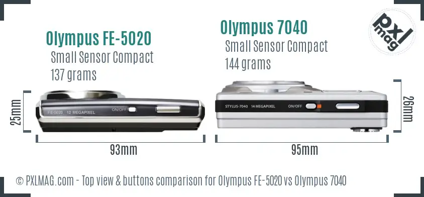Olympus FE-5020 vs Olympus 7040 top view buttons comparison