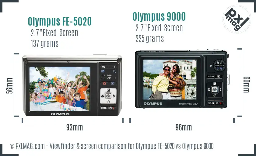 Olympus FE-5020 vs Olympus 9000 Screen and Viewfinder comparison